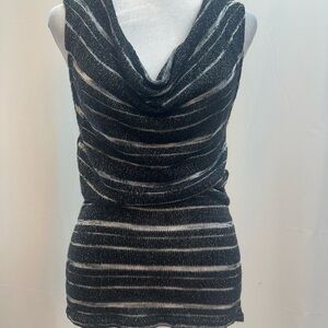 Michael Stars Black and Silver Striped Cowl Neck Sweater O/S NWTS